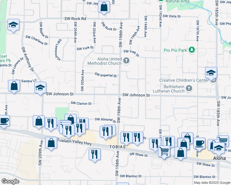 map of restaurants, bars, coffee shops, grocery stores, and more near 2615 Southwest 198th Avenue in Aloha