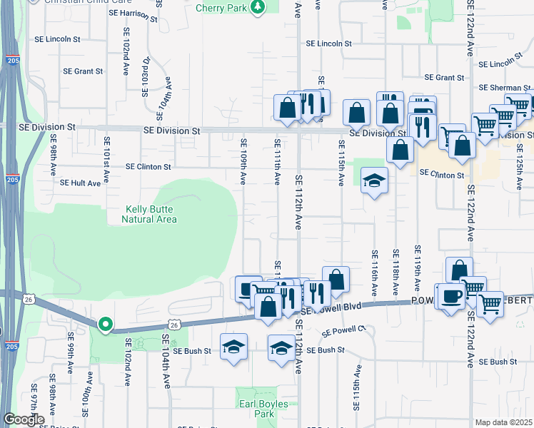 map of restaurants, bars, coffee shops, grocery stores, and more near 11019 Southeast Taggart Court in Portland