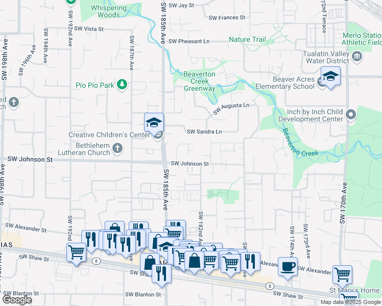 map of restaurants, bars, coffee shops, grocery stores, and more near 18278 Southwest Jann Drive in Beaverton