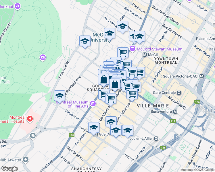map of restaurants, bars, coffee shops, grocery stores, and more near in Montreal