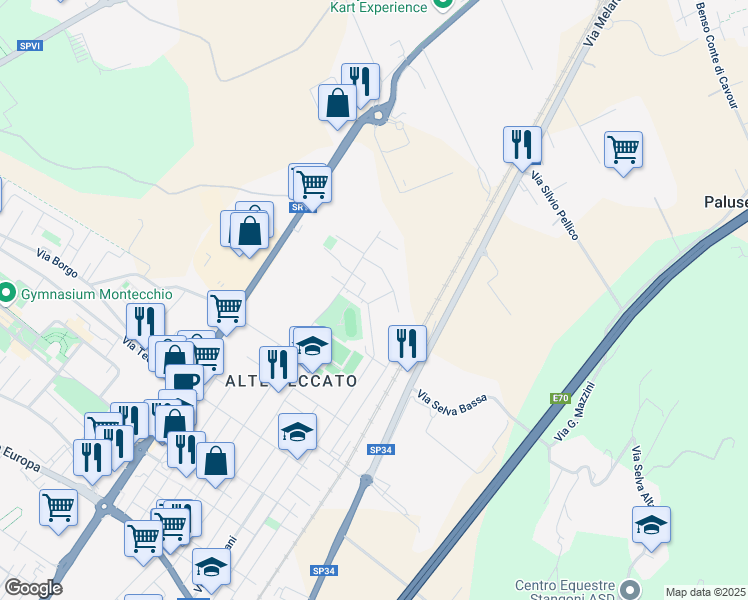 map of restaurants, bars, coffee shops, grocery stores, and more near 17 Via Adige in Montecchio Maggiore-Alte Ceccato