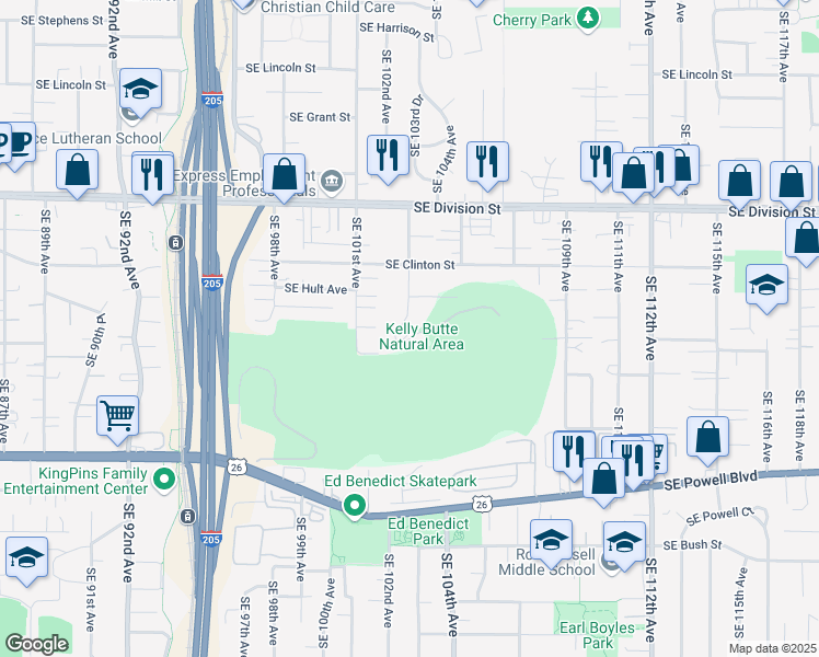 map of restaurants, bars, coffee shops, grocery stores, and more near 2856 Southeast 103rd Avenue in Portland