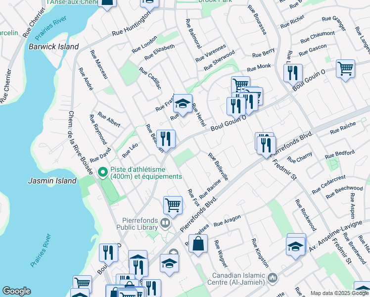 map of restaurants, bars, coffee shops, grocery stores, and more near in Montreal