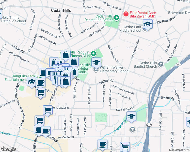map of restaurants, bars, coffee shops, grocery stores, and more near 12001 Southwest 120th Place in Beaverton