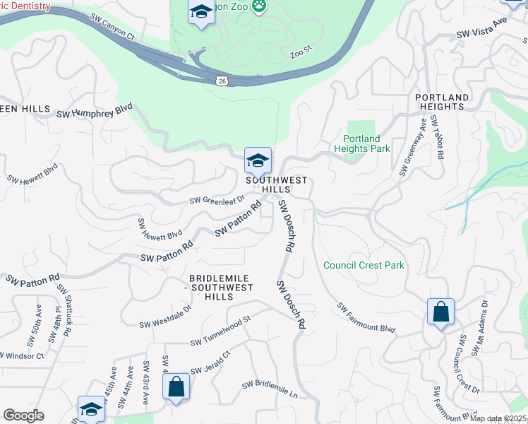 map of restaurants, bars, coffee shops, grocery stores, and more near 3040 Southwest 36th Avenue in Portland