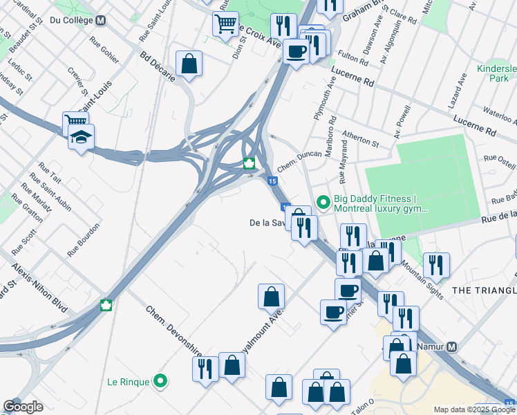 map of restaurants, bars, coffee shops, grocery stores, and more near 8600 Boulevard Décarie in Mont-Royal