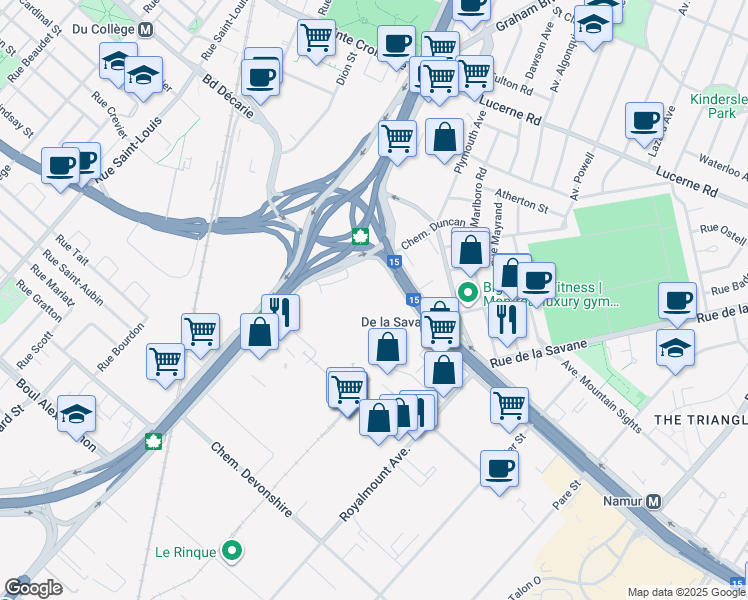 map of restaurants, bars, coffee shops, grocery stores, and more near 8600 Boulevard Décarie in Mont-Royal