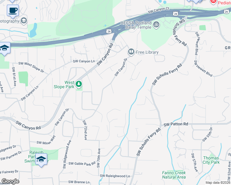 map of restaurants, bars, coffee shops, grocery stores, and more near 6786 Southwest Canyon Drive in Portland