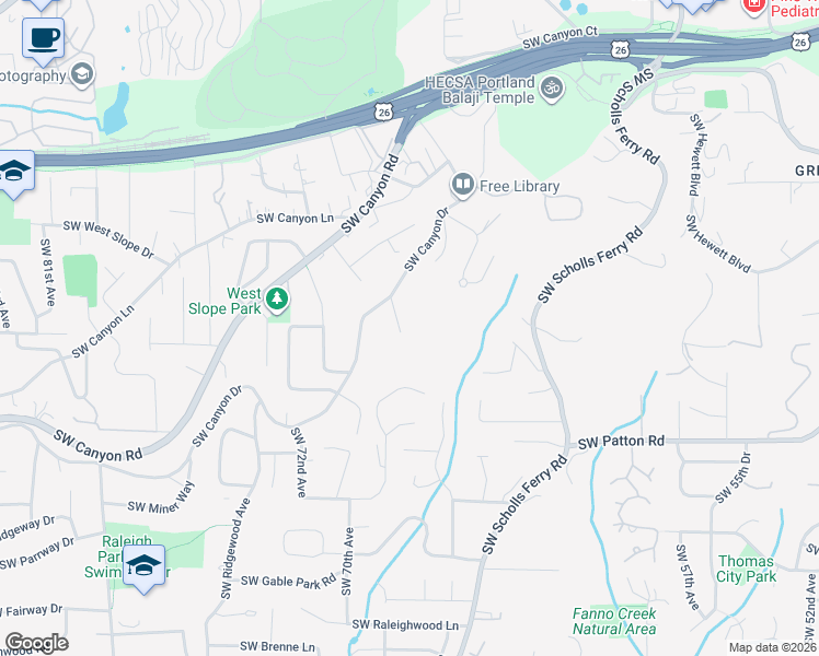 map of restaurants, bars, coffee shops, grocery stores, and more near 6786 Southwest Canyon Drive in Portland