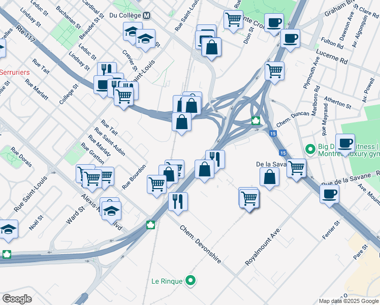 map of restaurants, bars, coffee shops, grocery stores, and more near in Montreal