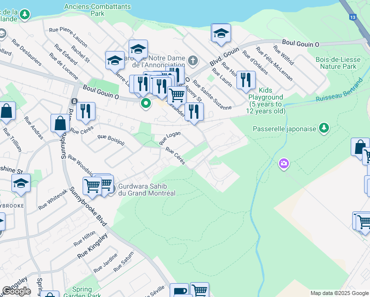 map of restaurants, bars, coffee shops, grocery stores, and more near 20 Rue Glenn in Montréal