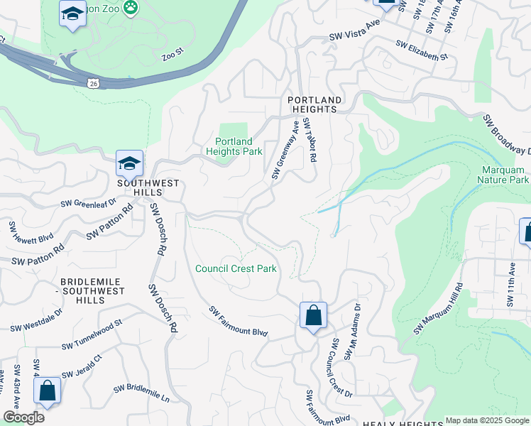 map of restaurants, bars, coffee shops, grocery stores, and more near 2780 Southwest Talbot Road in Portland