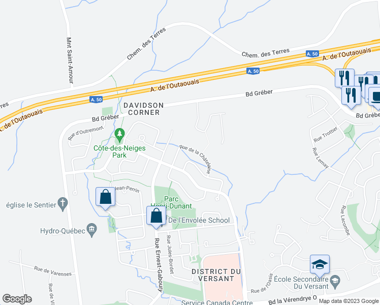 map of restaurants, bars, coffee shops, grocery stores, and more near 159 Rue de la Châtelaine in Gatineau