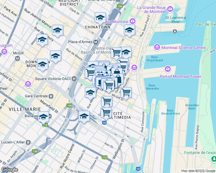 map of restaurants, bars, coffee shops, grocery stores, and more near 436 Rue Sainte-Hélène in Montréal
