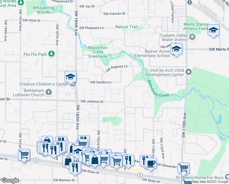 map of restaurants, bars, coffee shops, grocery stores, and more near 17959 Southwest Camas Street in Beaverton