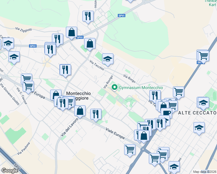 map of restaurants, bars, coffee shops, grocery stores, and more near 1 Piazza G. Carli in Montecchio Maggiore