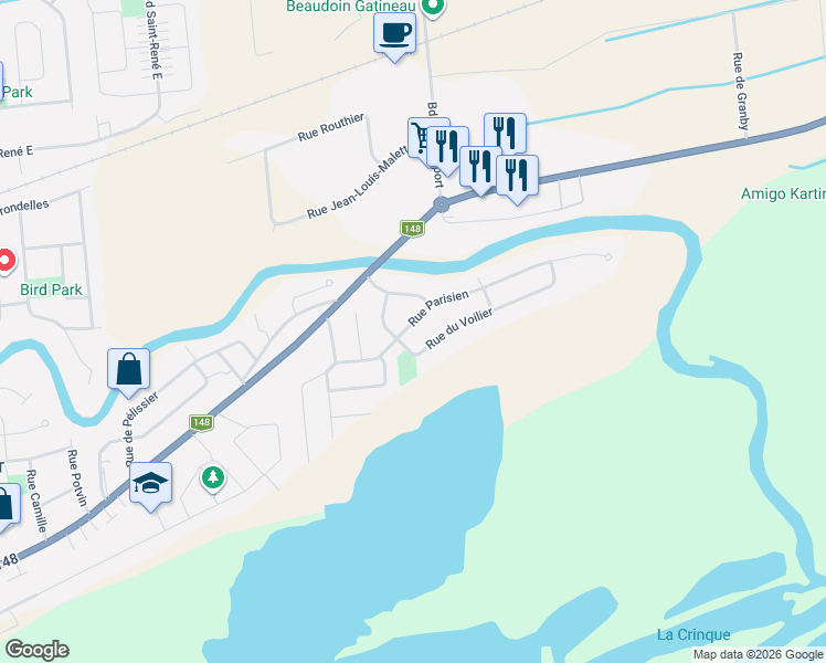 map of restaurants, bars, coffee shops, grocery stores, and more near 1688 Rue Parisien in Gatineau