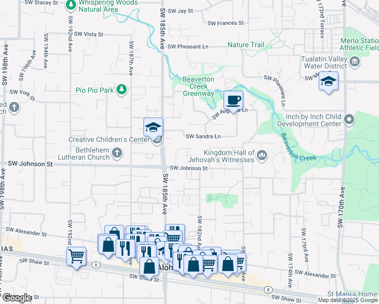 map of restaurants, bars, coffee shops, grocery stores, and more near 18278 Southwest Jann Drive in Beaverton