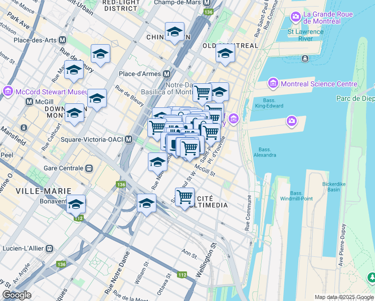 map of restaurants, bars, coffee shops, grocery stores, and more near 436 Rue Sainte-Hélène in Montréal