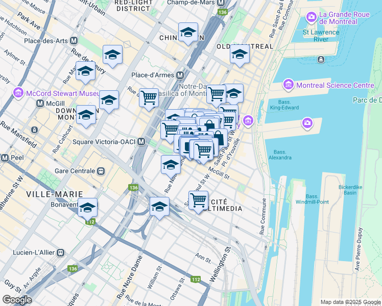 map of restaurants, bars, coffee shops, grocery stores, and more near 415 Rue des Récollets in Montréal