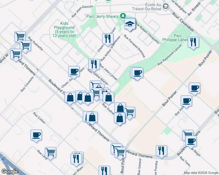 map of restaurants, bars, coffee shops, grocery stores, and more near 3698 Rue Céline-Marier in Montréal