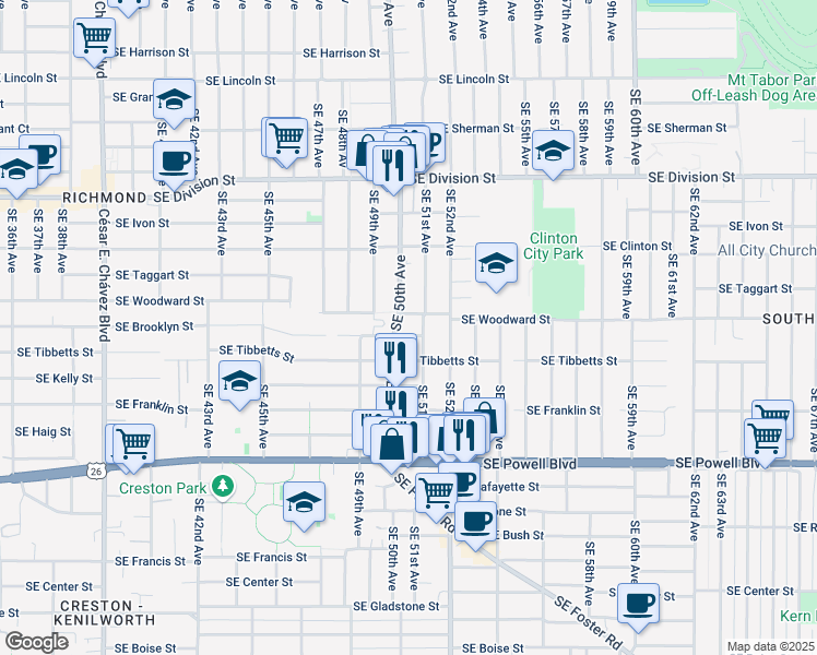 map of restaurants, bars, coffee shops, grocery stores, and more near in Portland