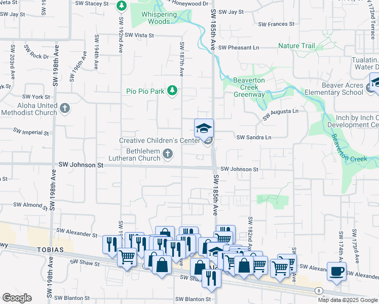 map of restaurants, bars, coffee shops, grocery stores, and more near 2600 Southwest 187th Avenue in Aloha