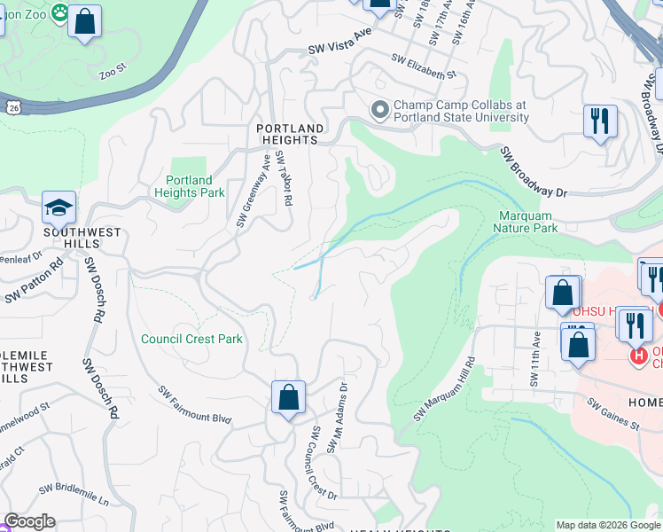 map of restaurants, bars, coffee shops, grocery stores, and more near 3014 Southwest Nottingham Drive in Portland