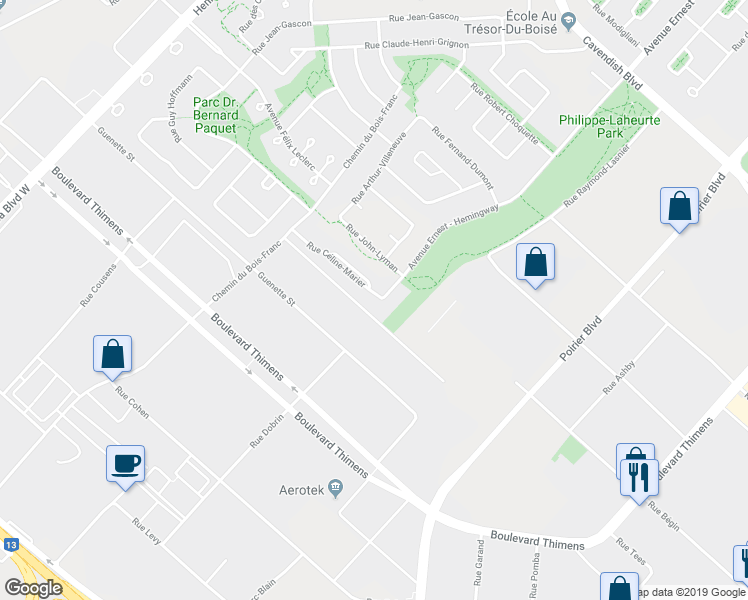 map of restaurants, bars, coffee shops, grocery stores, and more near 3706 Rue Céline-Marier in Montréal