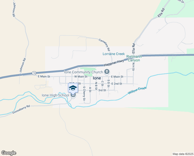 map of restaurants, bars, coffee shops, grocery stores, and more near in Ione