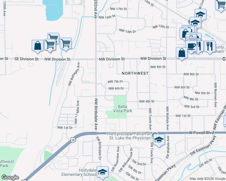 map of restaurants, bars, coffee shops, grocery stores, and more near 1980 Northwest 6th Drive in Gresham