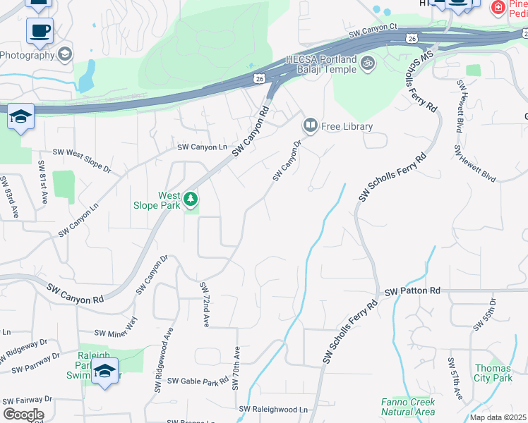 map of restaurants, bars, coffee shops, grocery stores, and more near 6798 Southwest Canyon Drive in Portland
