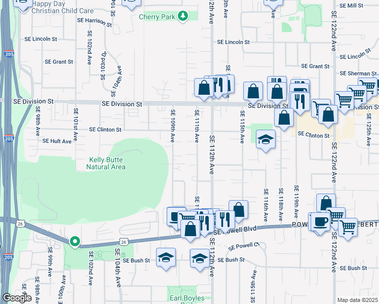 map of restaurants, bars, coffee shops, grocery stores, and more near 11019 Southeast Taggart Court in Portland