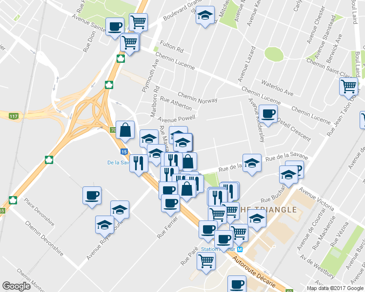 map of restaurants, bars, coffee shops, grocery stores, and more near 4885 Rue de Sorel in Montréal