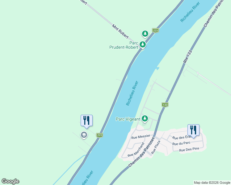 map of restaurants, bars, coffee shops, grocery stores, and more near 229 Chemin du Richelieu in Saint-Basile-le-Grand