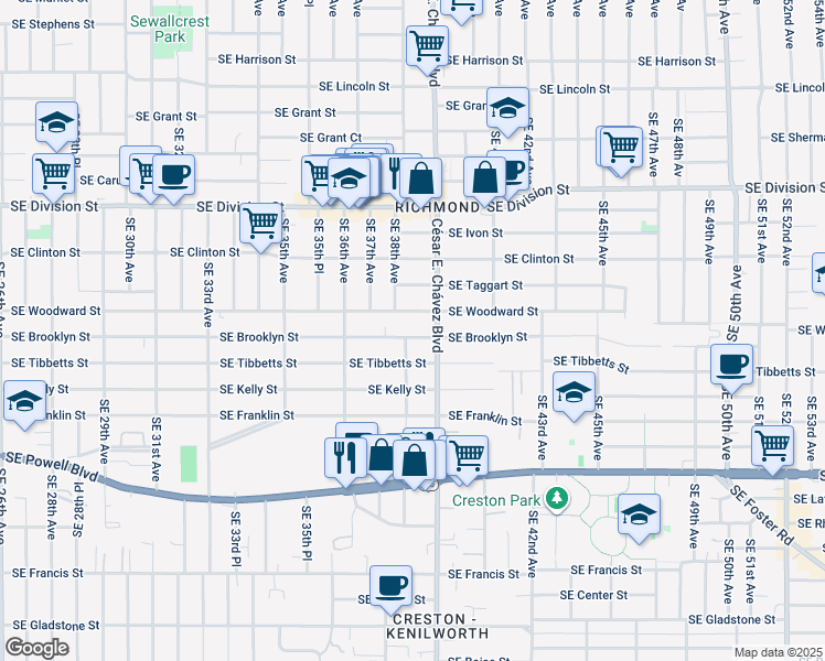map of restaurants, bars, coffee shops, grocery stores, and more near in Portland