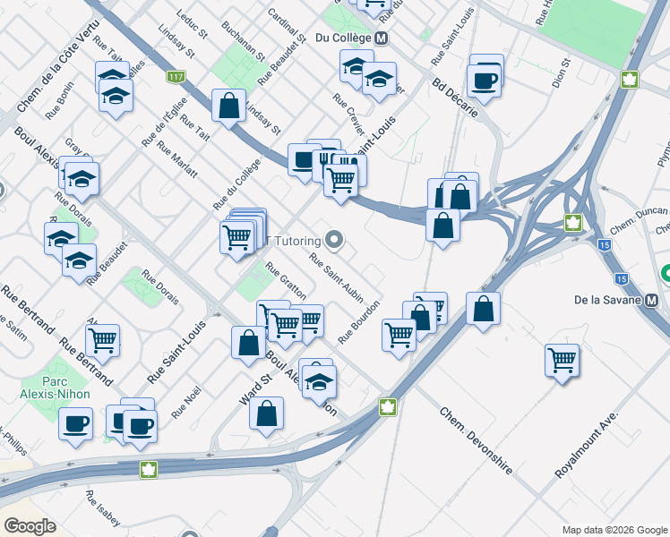 map of restaurants, bars, coffee shops, grocery stores, and more near 295 Rue Saint-Aubin in Montréal