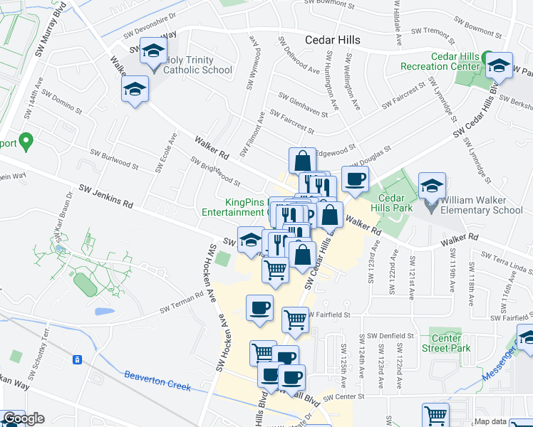 map of restaurants, bars, coffee shops, grocery stores, and more near 2540 Southwest Edgemoor Avenue in Beaverton