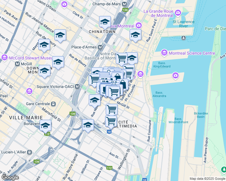 map of restaurants, bars, coffee shops, grocery stores, and more near 445 Rue Sainte-Hélène in Montréal