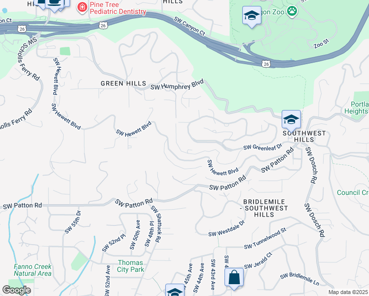 map of restaurants, bars, coffee shops, grocery stores, and more near 4455 Southwest Greenhills Way in Portland