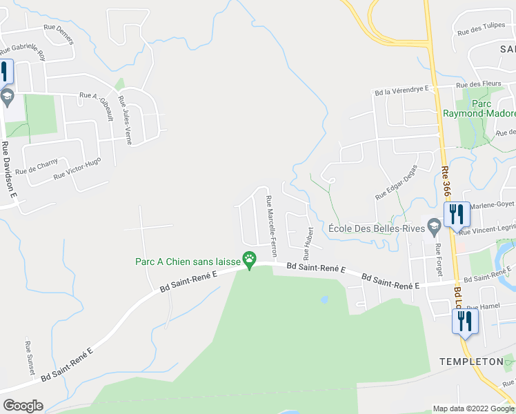 map of restaurants, bars, coffee shops, grocery stores, and more near 74 Rue Idola-Saint-Jean in Gatineau