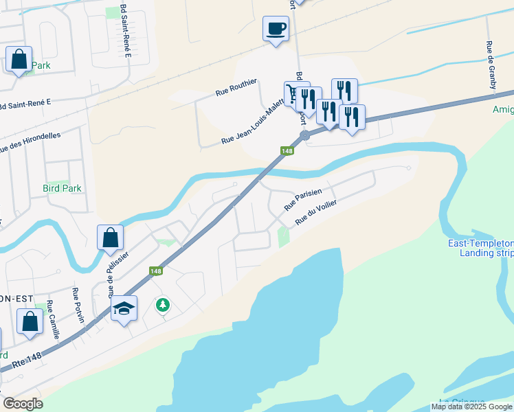 map of restaurants, bars, coffee shops, grocery stores, and more near 1653 Rue Mauriac in Gatineau