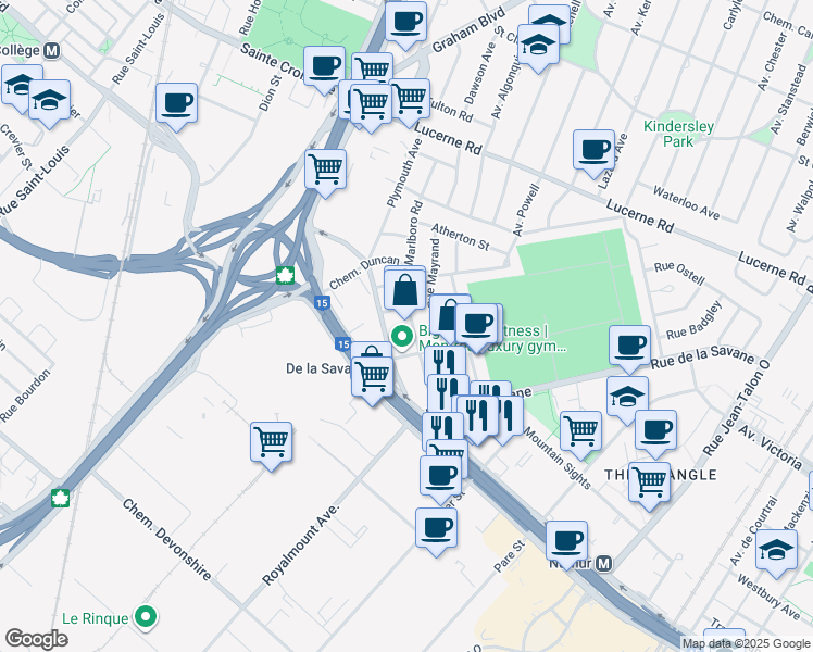 map of restaurants, bars, coffee shops, grocery stores, and more near in Montreal