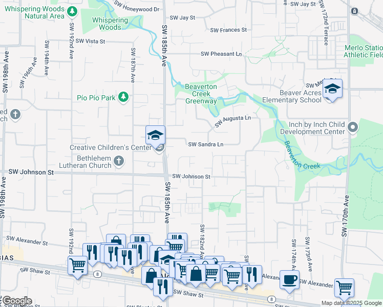 map of restaurants, bars, coffee shops, grocery stores, and more near 18283 Southwest Jann Drive in Beaverton