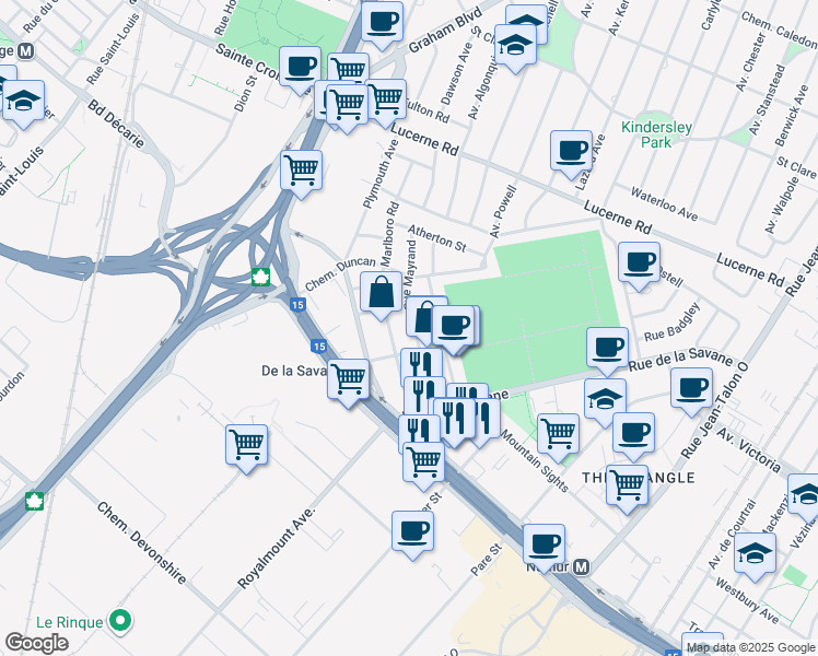 map of restaurants, bars, coffee shops, grocery stores, and more near in Montreal