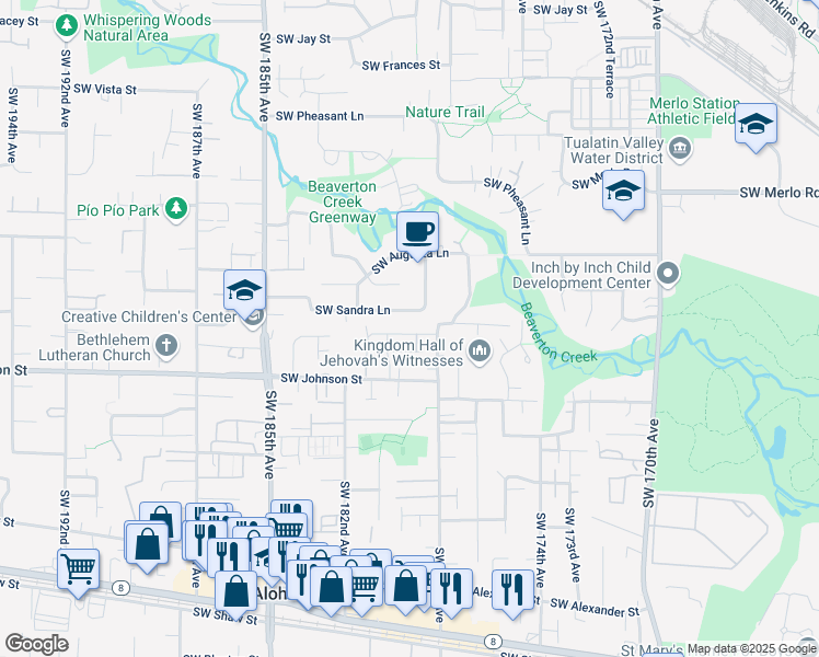 map of restaurants, bars, coffee shops, grocery stores, and more near 17959 Southwest Camas Street in Beaverton