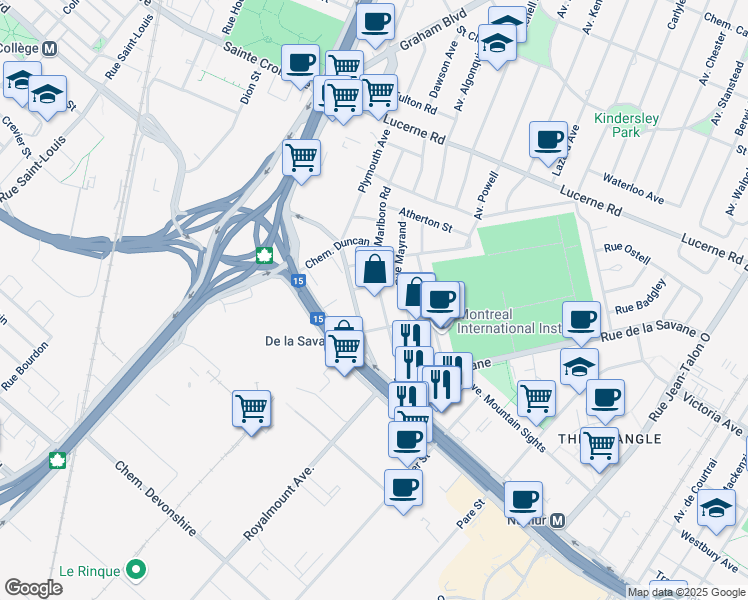 map of restaurants, bars, coffee shops, grocery stores, and more near in Montreal