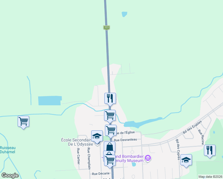 map of restaurants, bars, coffee shops, grocery stores, and more near 621 Rue Saint-Joseph in Valcourt