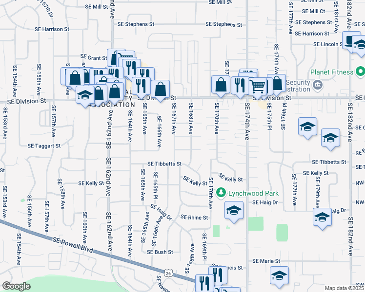 map of restaurants, bars, coffee shops, grocery stores, and more near 2921 Southeast 168th Avenue in Portland
