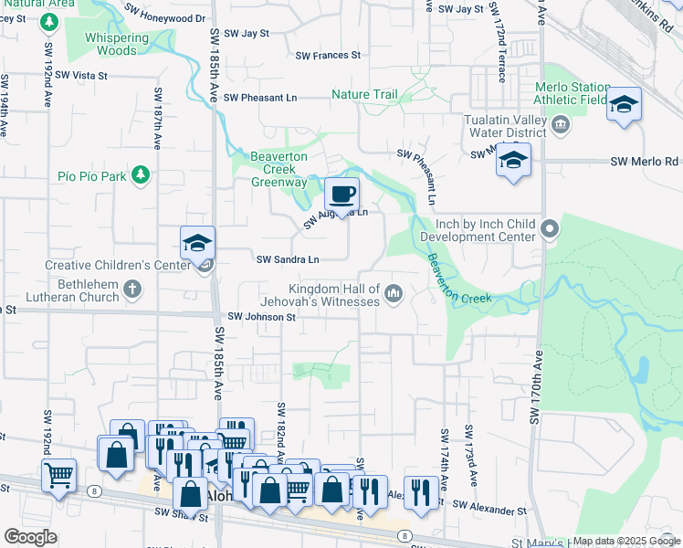 map of restaurants, bars, coffee shops, grocery stores, and more near 17901 Southwest Niks Drive in Beaverton